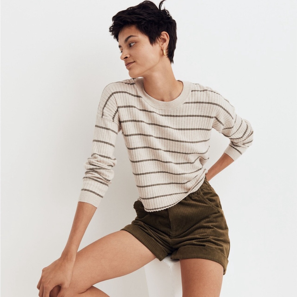 Madewell Striped Lawson Crop Pullover Sweater - Medium